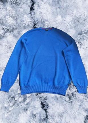 Хлопковый свитер джемпер hugo boss оригинальный синий электрик1 фото
