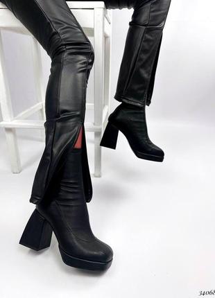 Ботильйони на широкому підборі. утеплені натуральним хутром 36 37 38 шкіряні ботильйони на квадратному каблуку