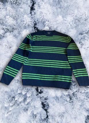 Шерстяной свитер джемпер maсneal оригинальный синий в зеленую полоску