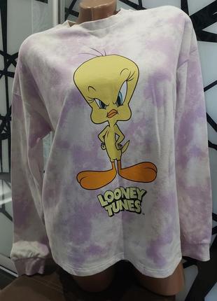 Стильный свитшот с утенком твитти looney  tunes от h&m лавандовые облака 42-46