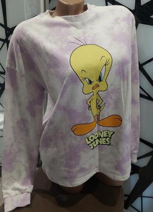 Стильный свитшот с утенком твитти looney  tunes от h&m лавандовые облака 42-466 фото