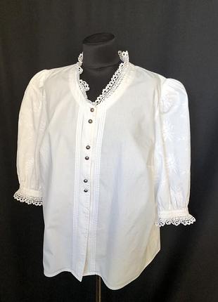 Винтаж landhause белая батал блузка с кружевом пышный рукав хлопок