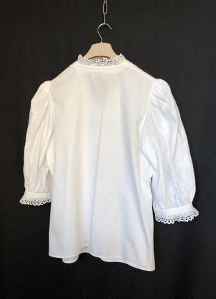 Винтаж landhause белая батал блузка с кружевом пышный рукав хлопок4 фото