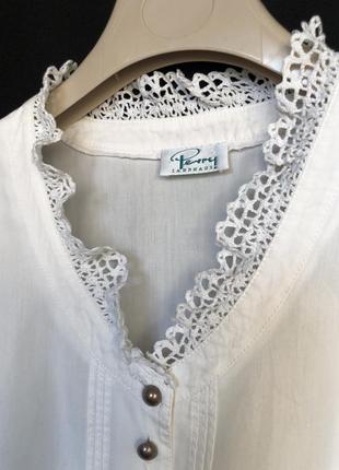Винтаж landhause белая батал блузка с кружевом пышный рукав хлопок5 фото