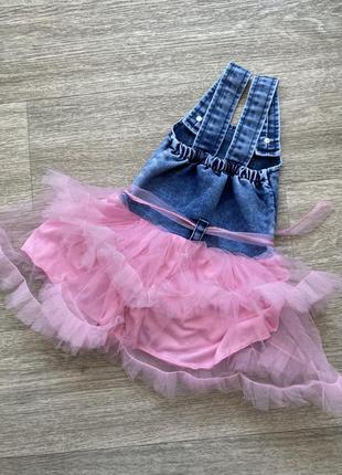 Стильний сарафан на дівчинку джинсовий із фатином 6/9