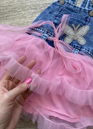 Стильний сарафан на дівчинку джинсовий із фатином 6/9