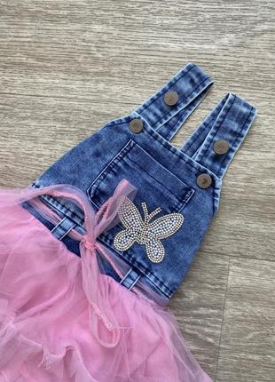 Стильний сарафан на дівчинку джинсовий із фатином 6/9