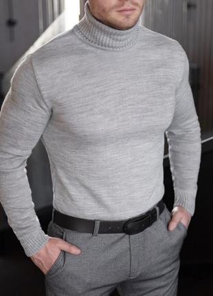 Зимний теплый свитер с горлом серый3 фото