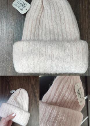 Шапка нежно пудрового цвета  в составе мохер