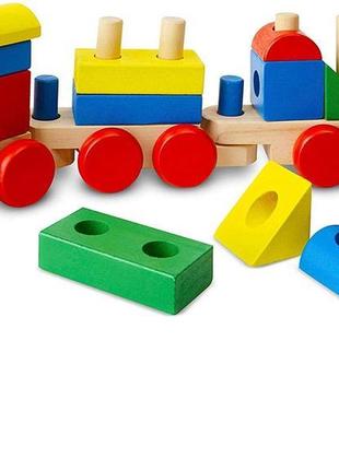 Деревянная игрушка сортер поезд из кубиков и различных форм тм melissa &amp; doug