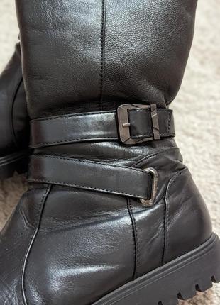 ❤️👢жіночі зимові чоботи натуральна шкіра 😱італія!💥на хутрі🔥шкіряні черевики низький хід на меху6 фото