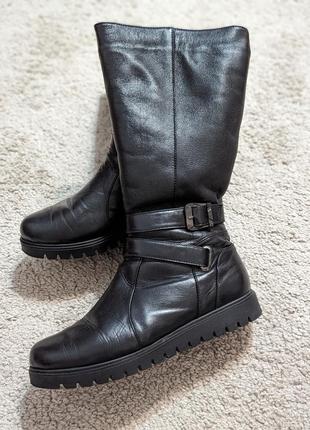 ❤️👢на меху🔥 женские черные зимние сапоги натуральная кожа 😱італія!💥кожаные ботинки на мехе теплые4 фото