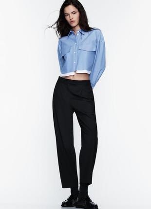 Вкорочена блакитна сорочка оксфорд zara new3 фото