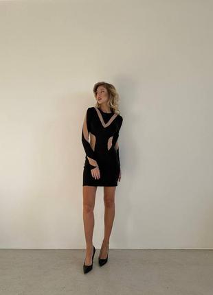 Вишукана комбінована сукня з сіткою, плаття міні зі вставками з сітки4 фото