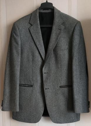 Супер теплый, стильный шерстяной пиджак с модными кожаными вставками1 фото