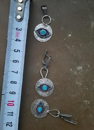 Эксклюзивные дизайнерские серебряные серьги "всеячий глаз" серебро 925 природный опал9 фото