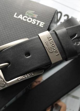 Черный ремень lacoste мужской кожаный в подарочной упаковке3 фото