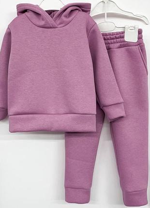 Цена от размера, костюм детский спортивный теплый флисовый, худи с капюшоном, штаны, розовый
