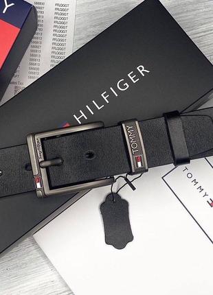 Мужской ремень mommy hilfiger черный на подарок в коробке черный