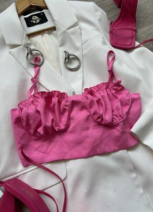 Стильный розовый кроп топ бюстье shein barbie1 фото