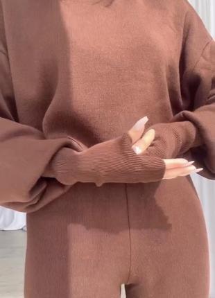 Брючный костюм женский осенний зимний вязаный на осень зима теплый утепленный базовый ангора черный коричневый брючины палаццо светер9 фото