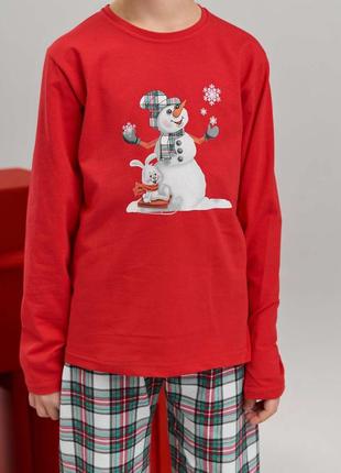 Новорічна піжама для хлопчиків і дівчаток піжама зі сніговиком, піжама в клітинку, різдвяна піжама3 фото