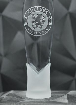 Подарочный бокал для пива сока воды 440 мл с  гравировкой лого футбольного клуба фк челси глянцевый