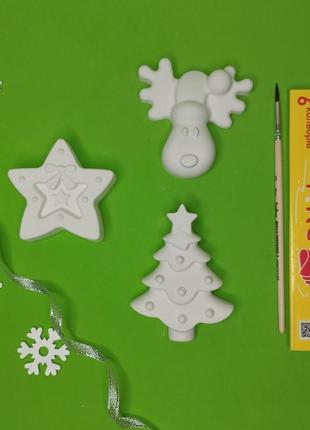 Новорічний набір гіпсових фігурок для творчості подарунковий набір гіпсових фігурок для розфарбовування дітям1 фото
