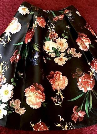 Черная юбка. яркий цветочный принт. размер м-л5 фото