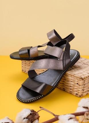 Коричневые бронза босоножки сандалии на плоской подошве низкий ход резинке1 фото