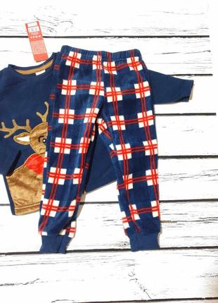 Теплая флисовая новогодняя детская пижама на мальчика комплект теплый кофта штаны джоггеры4 фото