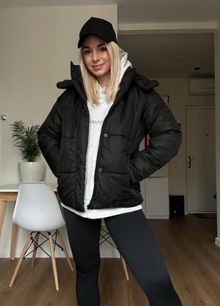 Куртка женская короткая осенняя демисезонная зимняя на осень зима теплая черная...