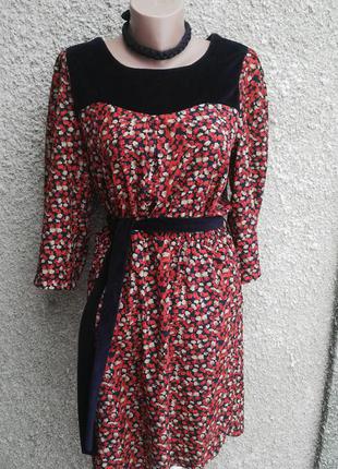 Красивое ,легкое платье под пояс, с велюровыми вставками и карманами по бокам(без подкладки)