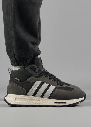 Высокие зимние мужские замшевые кроссовки с мехом в стиле adidas retropy 🆕 зимние адидас1 фото