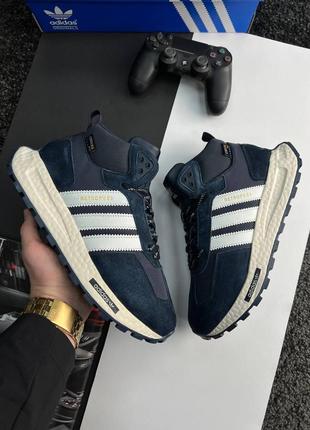 Високі зимові чоловічі замшеві кросівки з хутром в стилі adidas retropy 🆕 зимові адідас