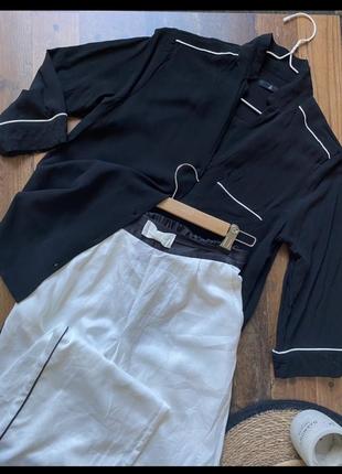 Черно белая пижама сатиновые пижамные штаны etam и рубашка1 фото