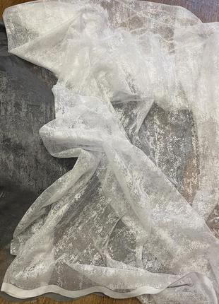 Тюль мрамор белый жакардовый