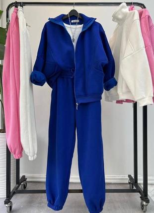 Женский костюм на флисе, теплый спортивный костюм, брюки, кофта на молнии, голубой, розовый, зеленый3 фото