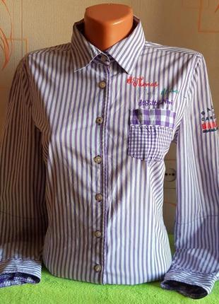 Стильна біла сорочка у фіолетову смужку gaastra made in india, блискавичне надсилання