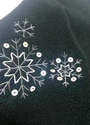 Флисовый тёплый шарф чёрный с снежинками6 фото