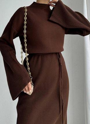Стильное теплое платье оверсайз с пояском и широкими рукавами 
•модель# 1385 фото