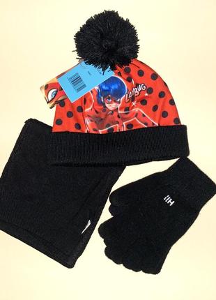 Набор lady bug: шапка + перчатки + шарф (40% шерсть)// размер: 52 см.1 фото