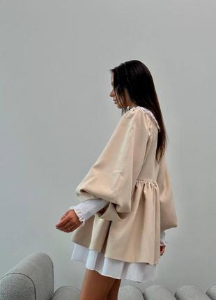 Бежева пишна сукня барбі s m l ⚜️ міні плаття з комірцем люкс