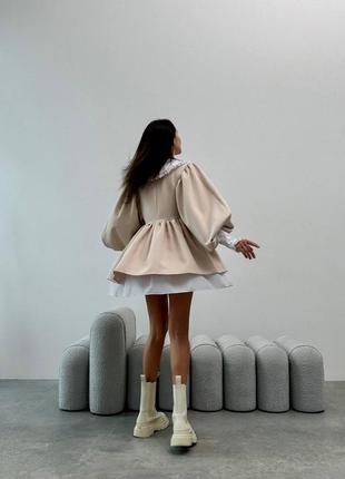 Бежева пишна сукня барбі s m l ⚜️ міні плаття з комірцем люкс