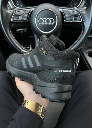 Зимние мужские кроссовки adidas terrex gore-tex cordura all black grey fur (мех) 41-42-43-44-45-468 фото