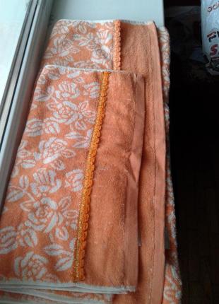 Набор оранжевых махровых жаккардовых полотенец 2 шт 70*124см, 50*100см1 фото