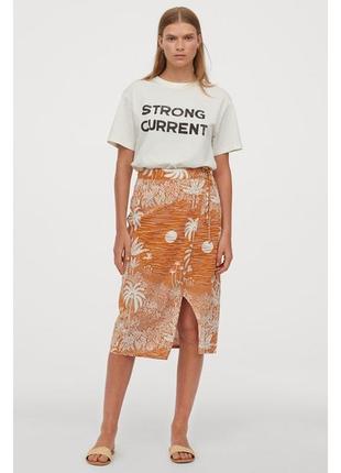 H&m спідниця міді на запах із льону та віскози2 фото