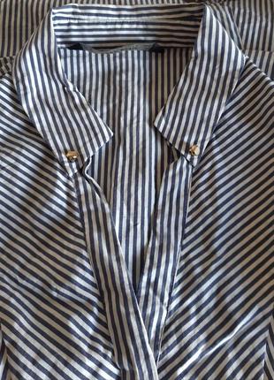 Классная стрейчевая рубашка в полоску zara basic collection, made in morocco7 фото