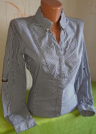 Классная стрейчевая рубашка в полоску zara basic collection, made in morocco3 фото