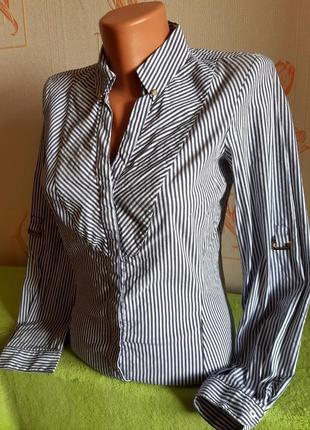 Классная стрейчевая рубашка в полоску zara basic collection, made in morocco2 фото